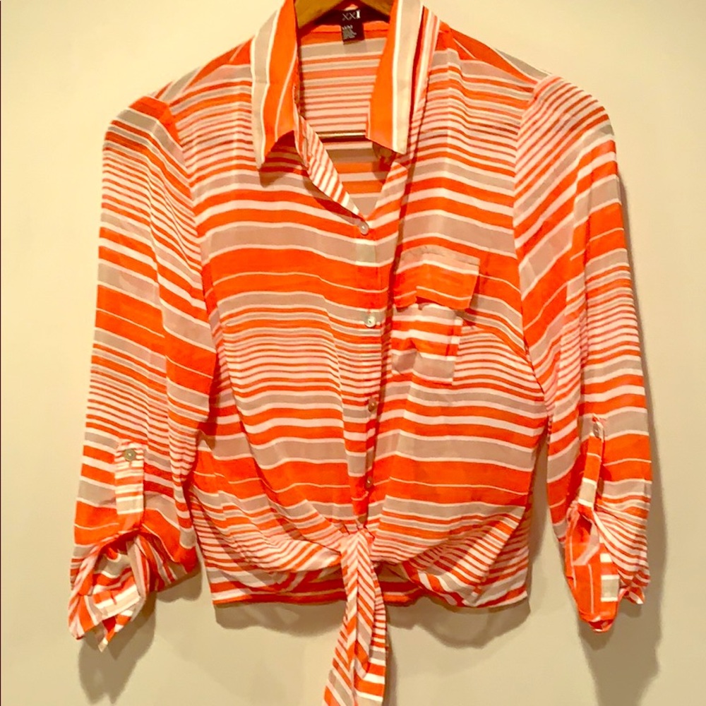 Stripped, button up, tie blouse